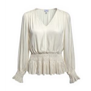 Current Air Ivory Pleated Peplum Smocked Waist Blouse Size Large